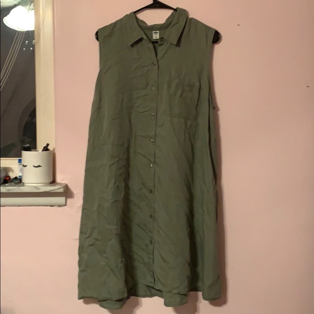 Olive green button up dress